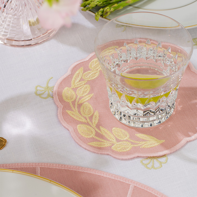 Willow Linen Coaster - Light Pink