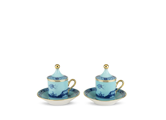 Oriente Italiano - Iris - Set of 2 Coffee Cup with Plate and Cover