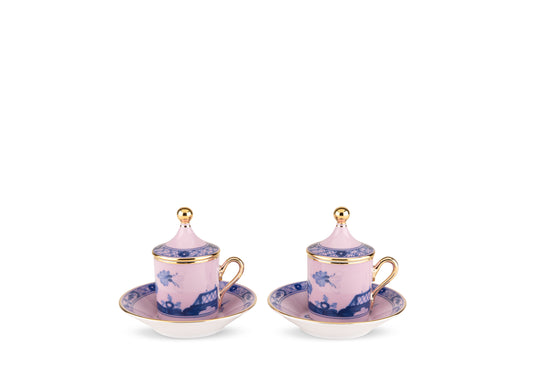 Oriente Italiano - Azalea - Set of 2 Coffee Cup With Plate And Cover